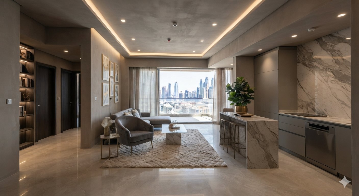 Finishing — surfaces complete, furniture placed