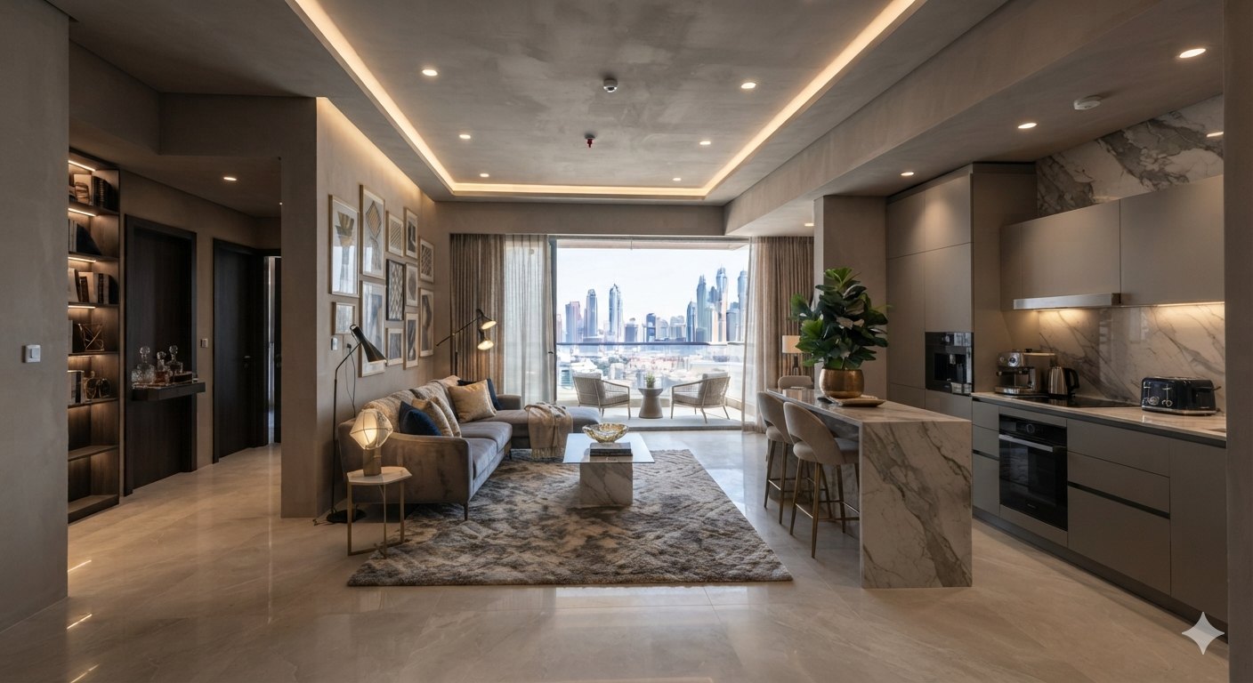 Completed apartment interior, fully dressed